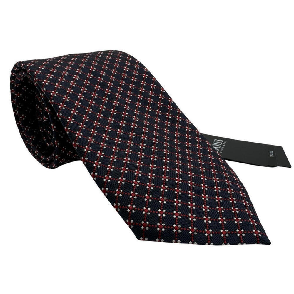 Hugo Boss Traveler Silk Neck Tie Geometric Navy Red 7.5 cm | 3"